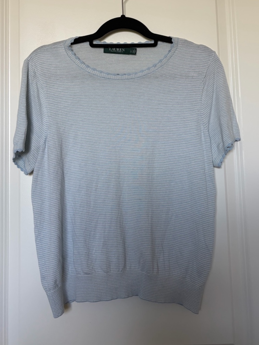 Ralph Lauren Light Blue & White Striped Knit Tee
